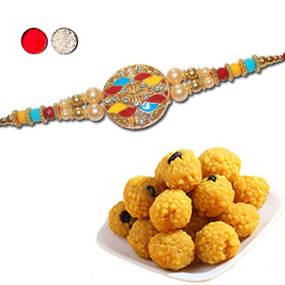 "Rakhi - SR-9400 A (Single Rakhi),500gms of Laddu - Click here to View more details about this Product